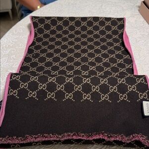 Gucci Black and Pink Logo Scarf